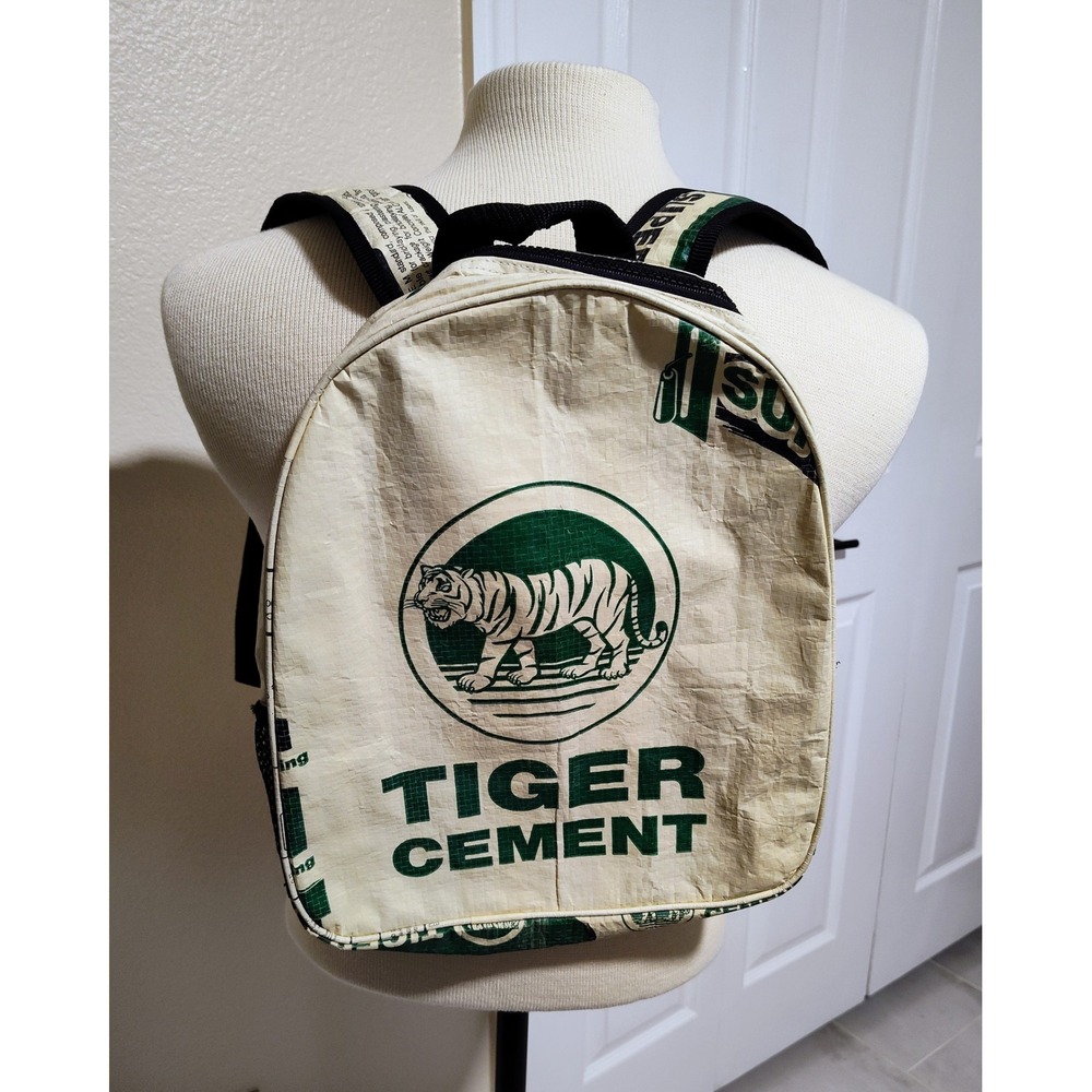 Cement6 Tiger Cement Recycled Upcycled Backpack Ethically Handmade Green White